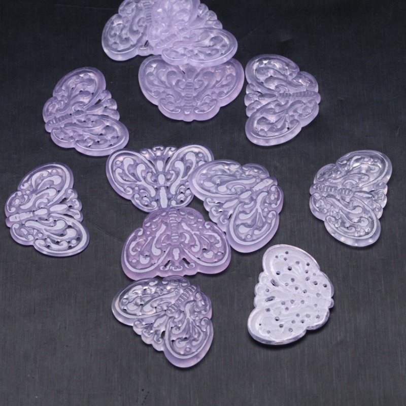 2pc Natural Purple Jade Hollow - Beading 评论和价格