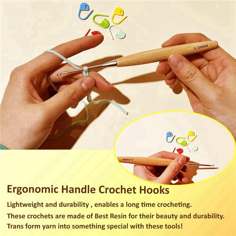 M12K-40Pcs Wood Crochet Hooks  - Wooden Crochet Hooks Ergonomic Handle 评论和价格