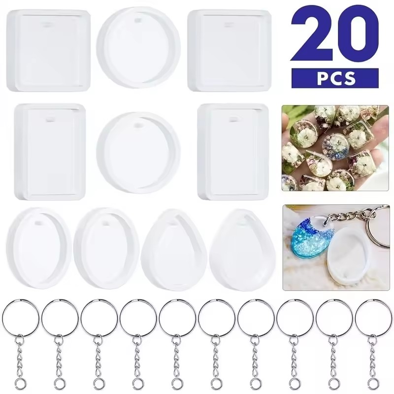 20Pcs/Set DIY Keychain Pendant - Silicone Epoxy Resin Molds Set 评论和价格